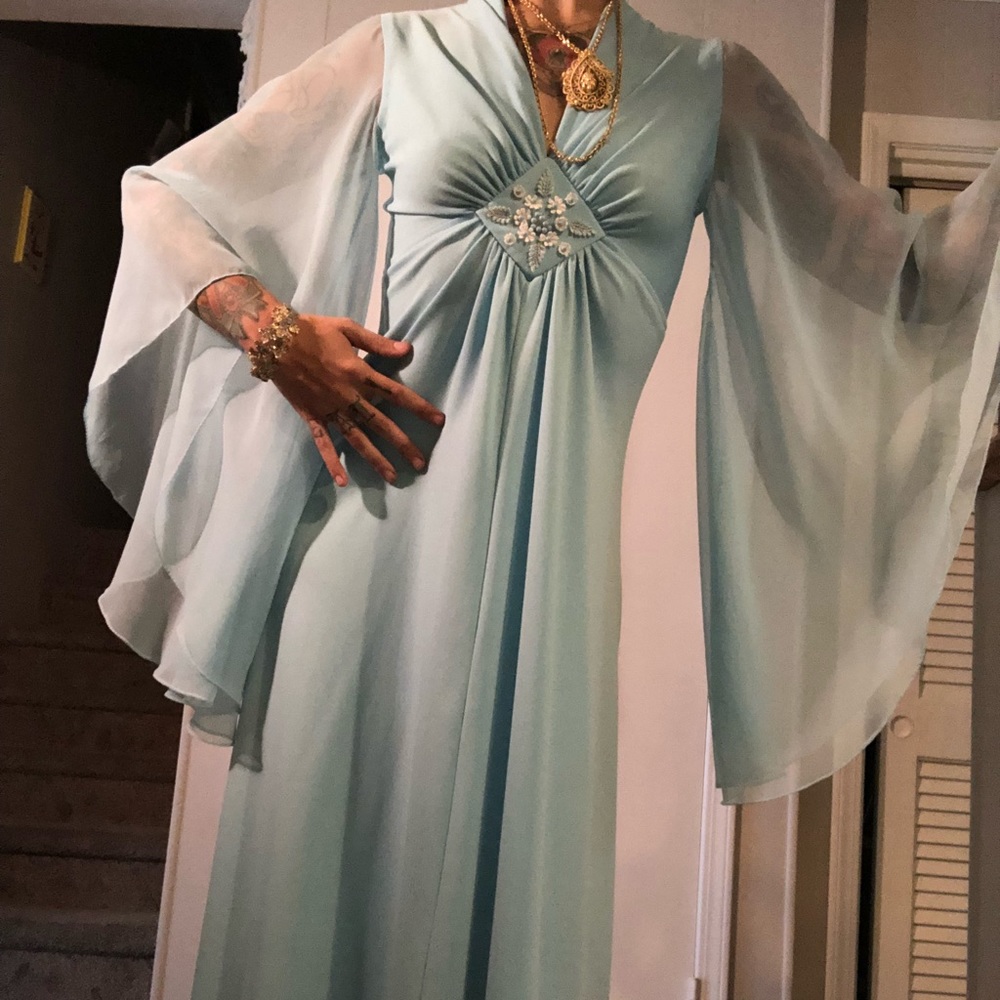 70s Chiffon Sleeve Gown - Picture 2 of 5